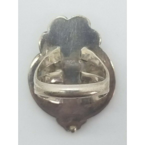 Sterling Silver and Turquoise Stone Navajo Inspired Ring Feathers Flower - Picture 7 of 9